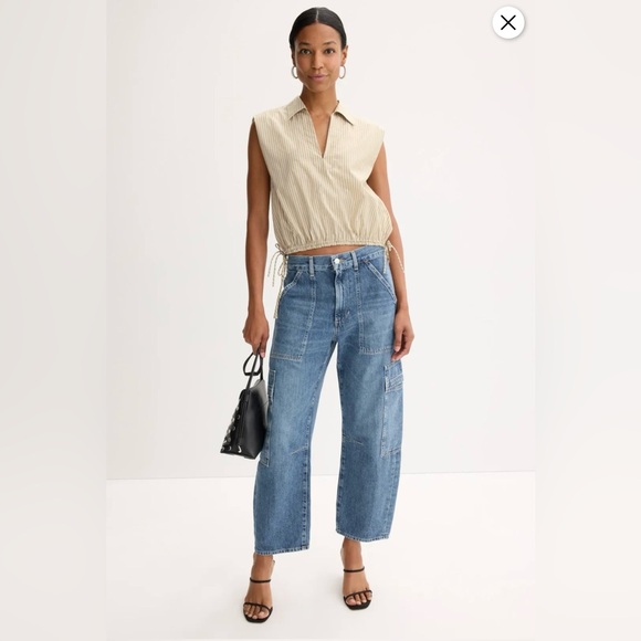 rag & bone Tops - rag & bone Fiona cotton top in a tan and white striped pattern. Size M, EUC .